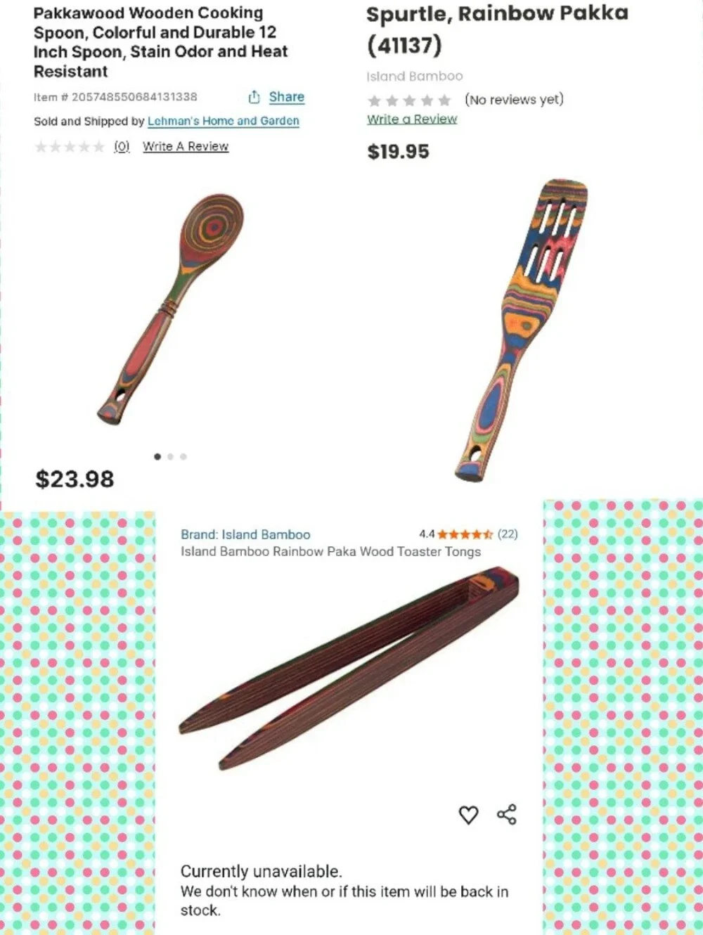 Island Bamboo Rainbow Pakkawood Utensil Set (3pc)